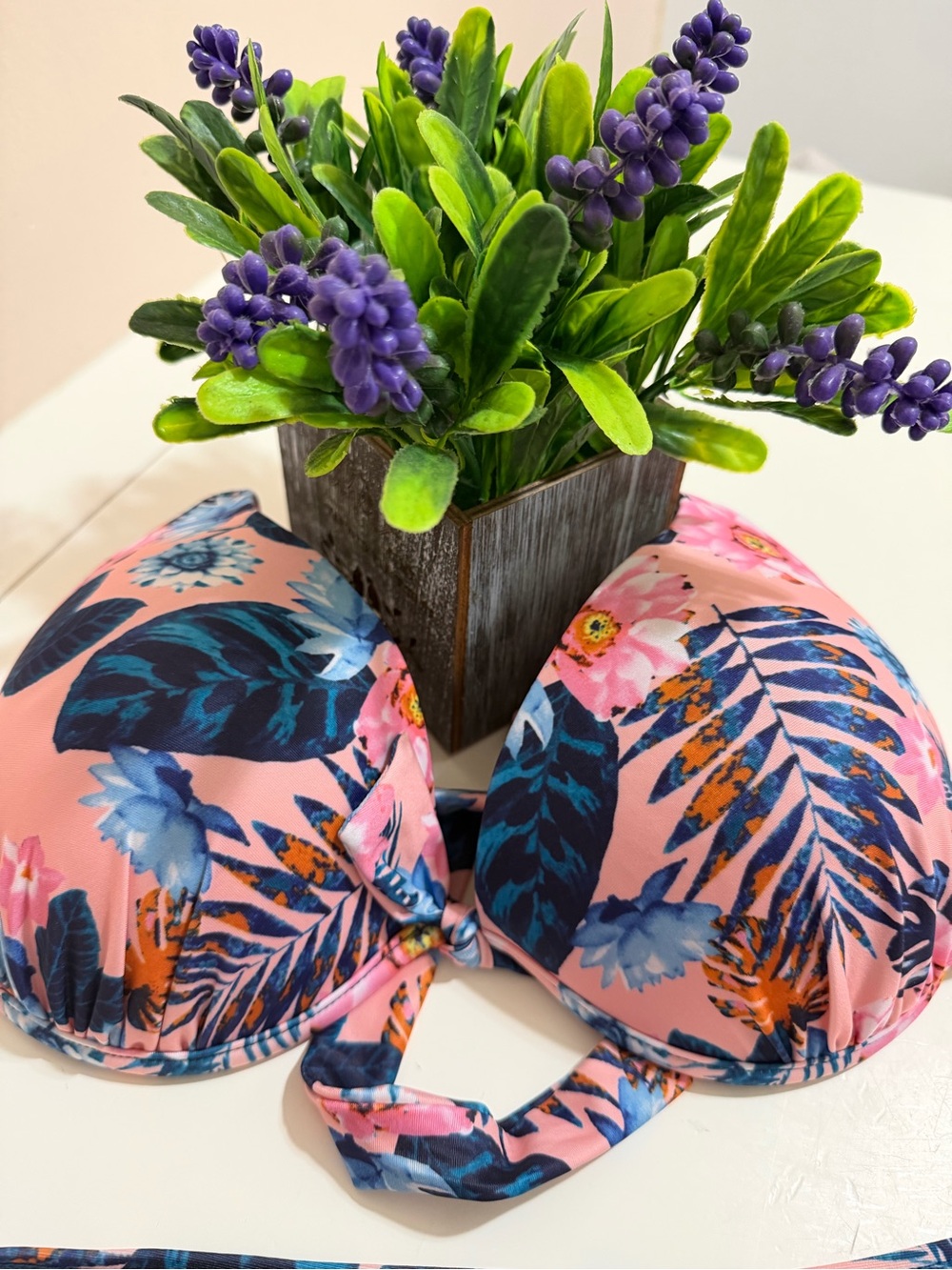 Floral Pink Tropical Print Bikini Top by